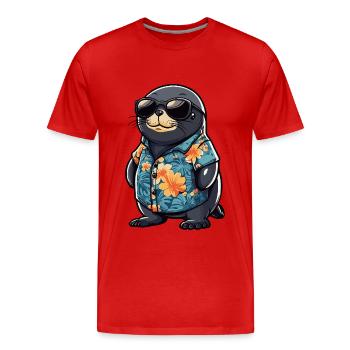 Robbe Tier Lustig Sommer - Männer Premium Bio T-Shirt - Rot - Vorne - Damien (186cm)