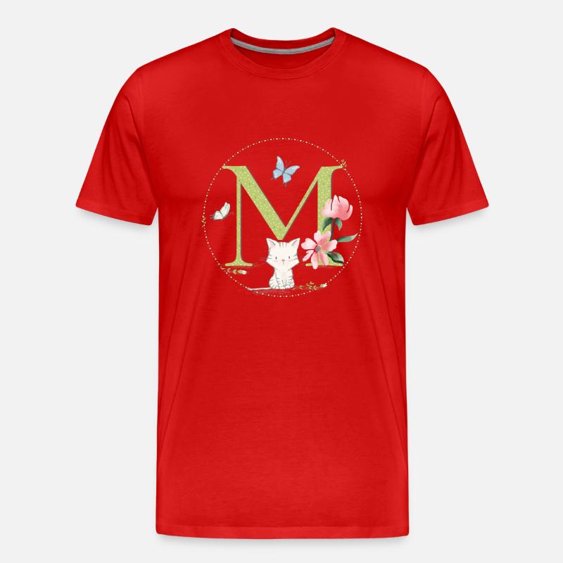 Anfangsbuchstabe M mit Katze - Männer Premium Bio T-Shirt - Rot