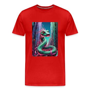 serpent sur la ville - T-shirt bio Premium Homme - rouge - Devant - Damien (186cm)
