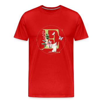 Anfangsbuchstabe E mit Katze - Männer Premium Bio T-Shirt - Rot - Vorne - Damien (186cm)