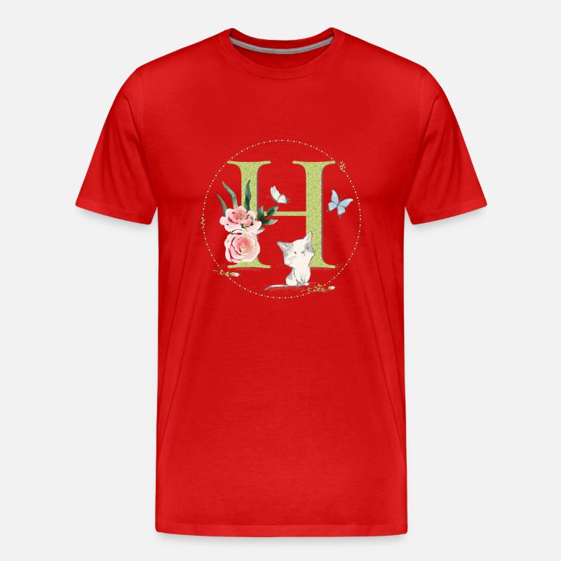 Lettre initiale A avec chat - T-shirt bio Premium Homme - rouge