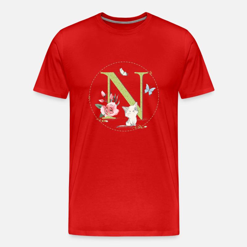 Lettre initiale N avec chat - T-shirt bio Premium Homme - rouge
