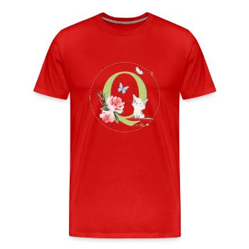 Anfangsbuchstabe Q mit Katze - Männer Premium Bio T-Shirt - Rot - Vorne - Damien (186cm)