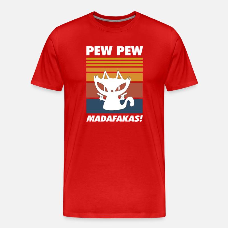 Katze mit Pistolen - Männer Premium Bio T-Shirt - Rot