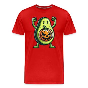 Halloween Kürbis Avocado Fusion Lustig Skurril - Männer Premium Bio T-Shirt - Rot - Vorne - Damien (186cm)