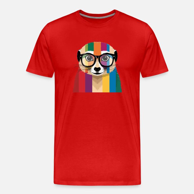 Erdmännchen Brille Bunt Cool - Männer Premium Bio T-Shirt - Rot