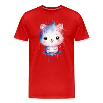 Niedliches Aquarell Kawaii Kätzchen - Männer Premium Bio T-Shirt - Rot - Vorne - Damien (186cm)