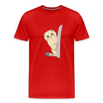 chat mignon attendant devant la porte - T-shirt bio Premium Homme - rouge - Devant - Damien (186cm)