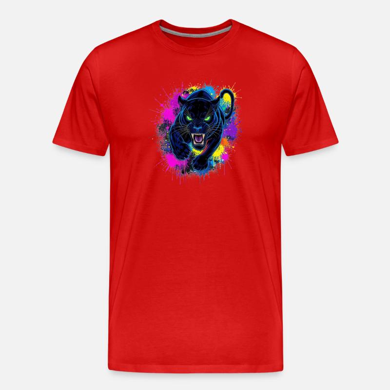 Neon Panther Farbexplosion - Männer Premium Bio T-Shirt - Rot