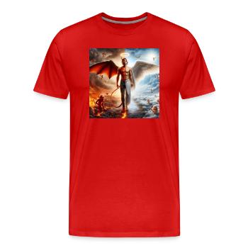 Dualité Céleste et Infernale - T-shirt bio Premium Homme - rouge - Devant - Damien (186cm)
