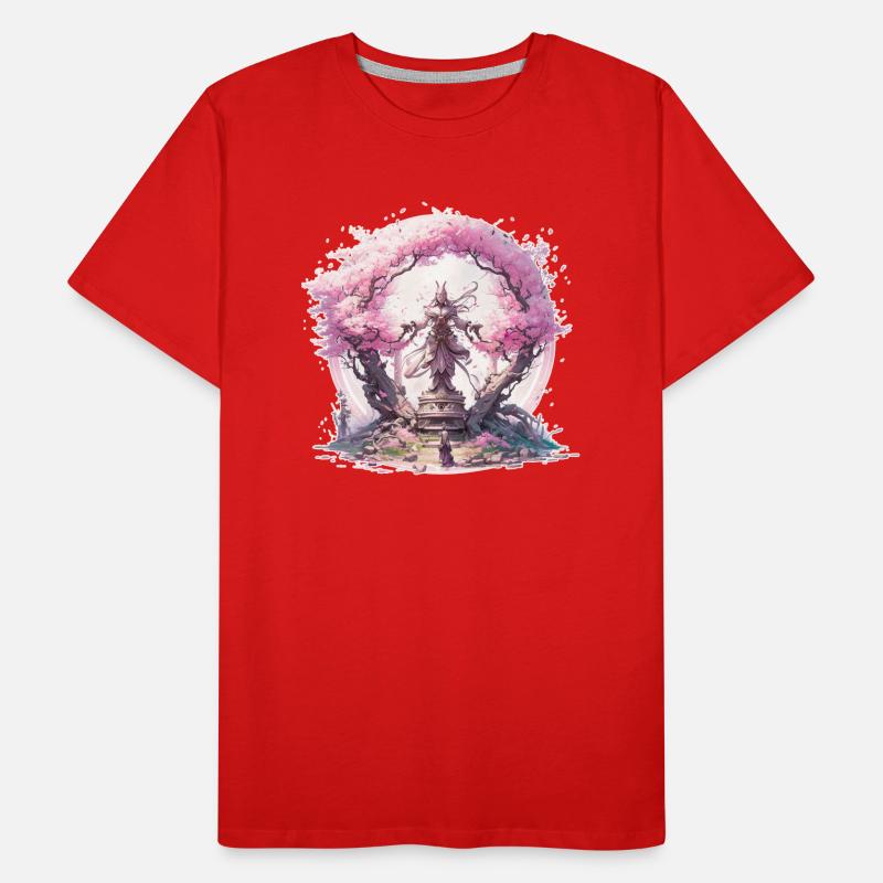 Statue unter einem Kirschblütenbaum Männer Premium Bio T-Shirt