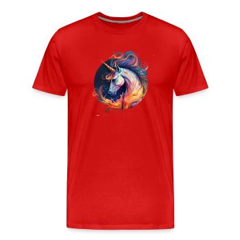 Einhorn-Feuer - Männer Premium Bio T-Shirt - Rot - Vorne - Damien (186cm)