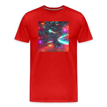 Neon Spaceship - Männer Premium Bio T-Shirt - Rot - Vorne - Damien (186cm)
