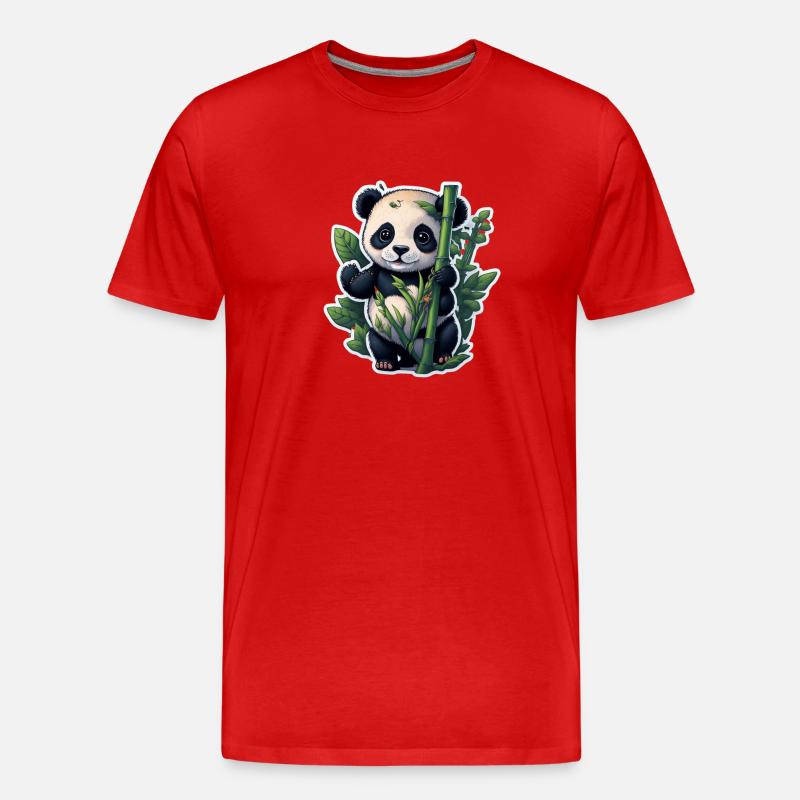 Cute Panda with Bamboo - Männer Premium Bio T-Shirt - Rot