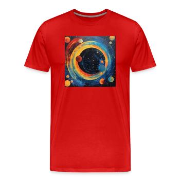 Abstraction circulaire du système solaire - T-shirt bio Premium Homme - rouge - Devant - Damien (186cm)