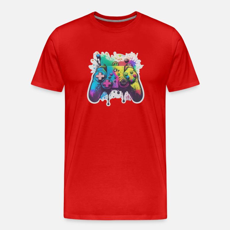 Gaming Controller Rainbow Splash - Men's Premium Organic T-Shirt - red