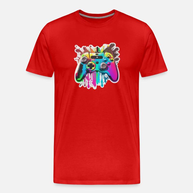 Gaming Controller Rainbow Splash - Men's Premium Organic T-Shirt - red