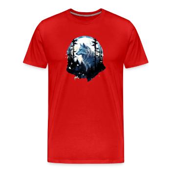 Loup blanc dans la forêt sous la pleine lune - T-shirt bio Premium Homme - rouge - Devant - Damien (186cm)