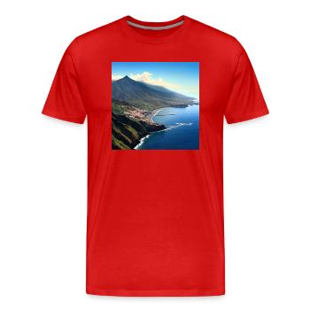 Tropical Island Volcano - Men's Premium Organic T-Shirt - red - Front - Damien (186cm)