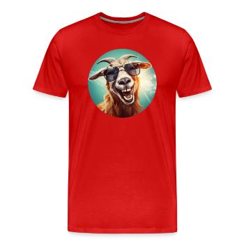Goat with a lot of joie de vivre - Men's Premium Organic T-Shirt - red - Front - Damien (186cm)