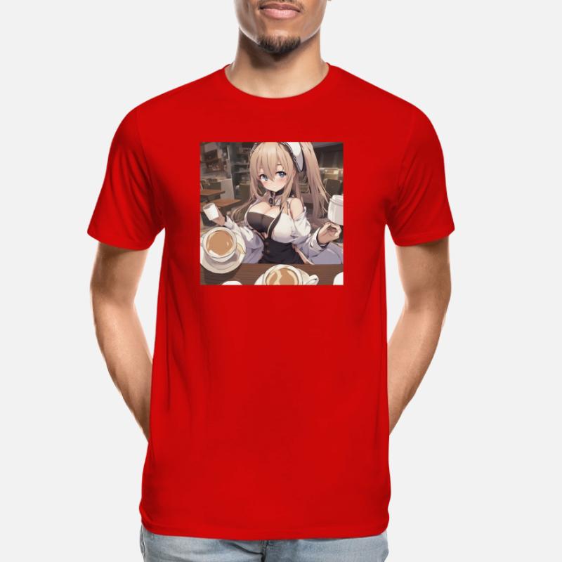 anime girl withe big boobs withe coffee Männer Premium Bio T-Shirt