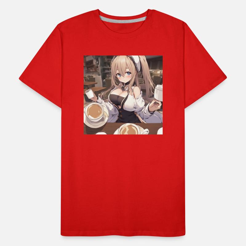 anime girl withe big boobs withe coffee Männer Premium Bio T-Shirt