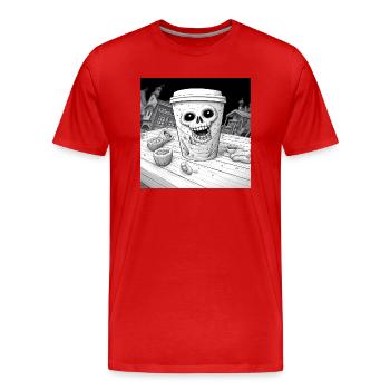 Kaffee - Becher Halloween - Männer Premium Bio T-Shirt - Rot - Vorne - Damien (186cm)