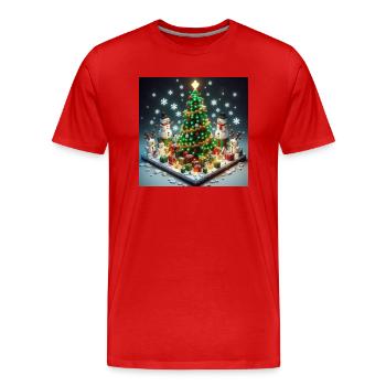 Pixel Weihnachtswelt mit Weihnachtsbaum - Männer Premium Bio T-Shirt - Rot - Vorne - Damien (186cm)