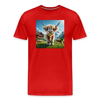 Vache Highland avec de grandes cornes impressionnantes - T-shirt bio Premium Homme - rouge - Devant - Damien (186cm)
