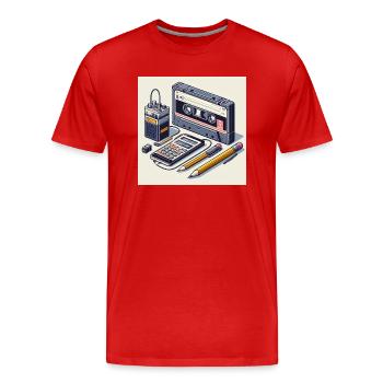 Kassettenrekorder und Stift - Männer Premium Bio T-Shirt - Rot - Vorne - Damien (186cm)
