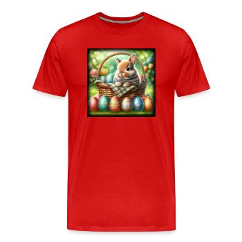 ein süßer hase sitzt in einem Korb - Männer Premium Bio T-Shirt - Rot - Vorne - Damien (186cm)