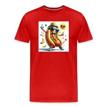 Dancing Hot Dog - Männer Premium Bio T-Shirt - Rot - Vorne - Damien (186cm)