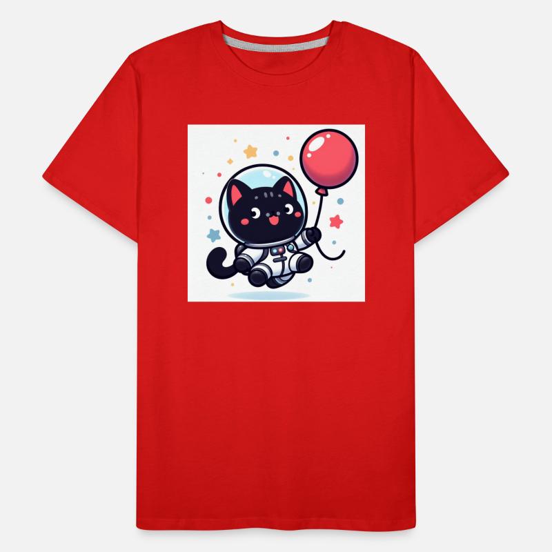 Chat mignon de l’espace en combinaison spatiale avec un ballon T-shirt bio Premium Homme