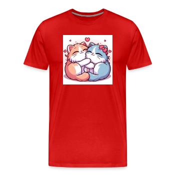 De doux chatons câlins avec des cœurs - T-shirt bio Premium Homme - rouge - Devant - Damien (186cm)