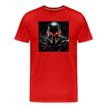 Cyborg mit roten Augen und Krallen - Männer Premium Bio T-Shirt - Rot - Vorne - Damien (186cm)