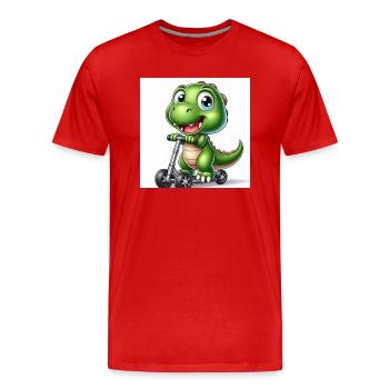 Crocodile vert avec des yeux bleus sur un scooter - T-shirt bio Premium Homme - rouge - Devant - Damien (186cm)