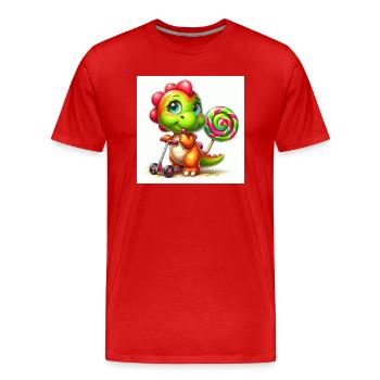 Dino avec sucette et sucette sur scooter - T-shirt bio Premium Homme - rouge - Devant - Damien (186cm)