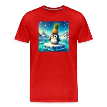 Süßer Pinguin mit Ananas auf Eisscholle - Männer Premium Bio T-Shirt - Rot - Vorne - Damien (186cm)