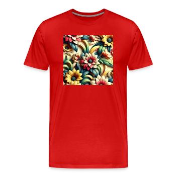 Blumenmuster 3D Effekt - Männer Premium Bio T-Shirt - Rot - Vorne - Damien (186cm)