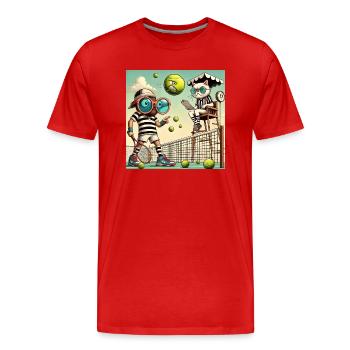 Tennis humour chat filet raquette balle - T-shirt bio Premium Homme - rouge - Devant - Damien (186cm)