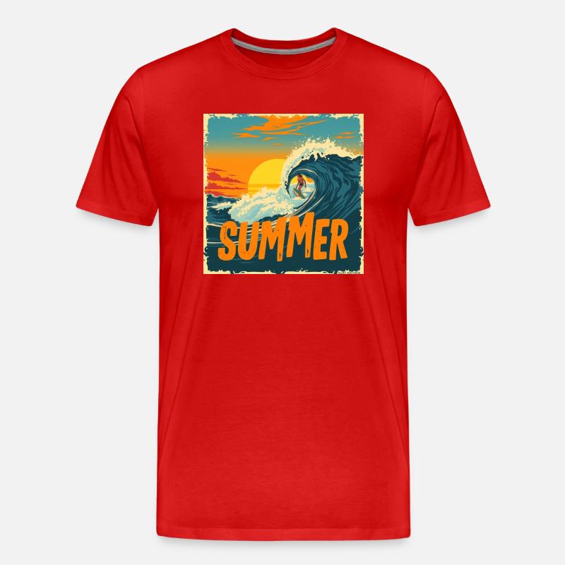 Summer Surf – Retro Wave Ride! - Männer Premium Bio T-Shirt - Rot