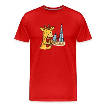 Girafe de Dubaï avec pizza - T-shirt bio Premium Homme - rouge - Devant - Damien (186cm)