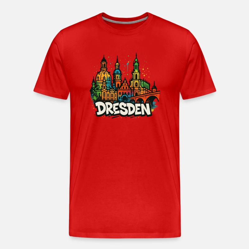 Dresden Skyline Graffiti - Männer Premium Bio T-Shirt - Rot