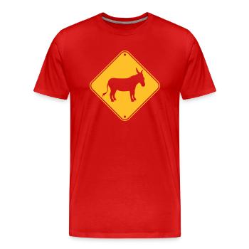 yellow note danger sign warning caution - Men's Premium Organic T-Shirt - red - Front - Damien (186cm)