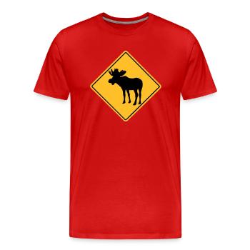 Moose Road Sign - Männer Premium Bio T-Shirt - Rot - Vorne - Damien (186cm)