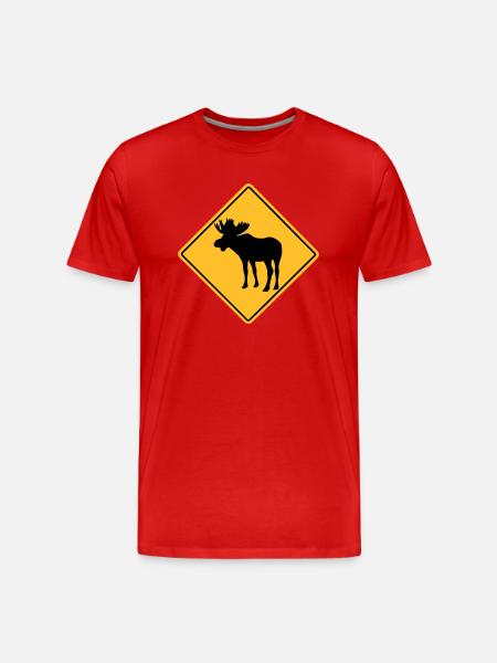 Moose Road Sign - Männer Premium Bio T-Shirt - Rot
