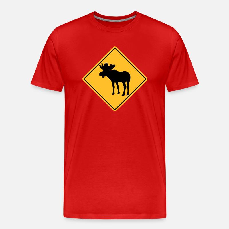 Moose Road Sign - Männer Premium Bio T-Shirt - Rot