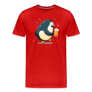 Cute penguin with beer - Men's Premium Organic T-Shirt - red - Front - Damien (186cm)
