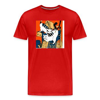 Katzen im Japanischen Kunst Stil 4 - Männer Premium Bio T-Shirt - Rot - Vorne - Damien (186cm)