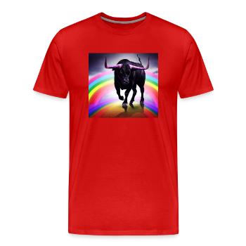 Taureau noir, arc-en-ciel - T-shirt bio Premium Homme - rouge - Devant - Damien (186cm)